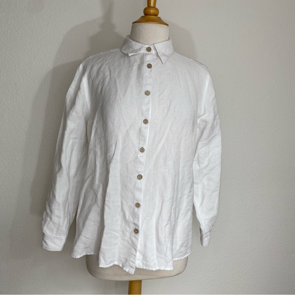 NTCO Nomadic Traders Linen Rayon Collar Button Down Shirt Size Medium Coastal - Picture 1 of 16